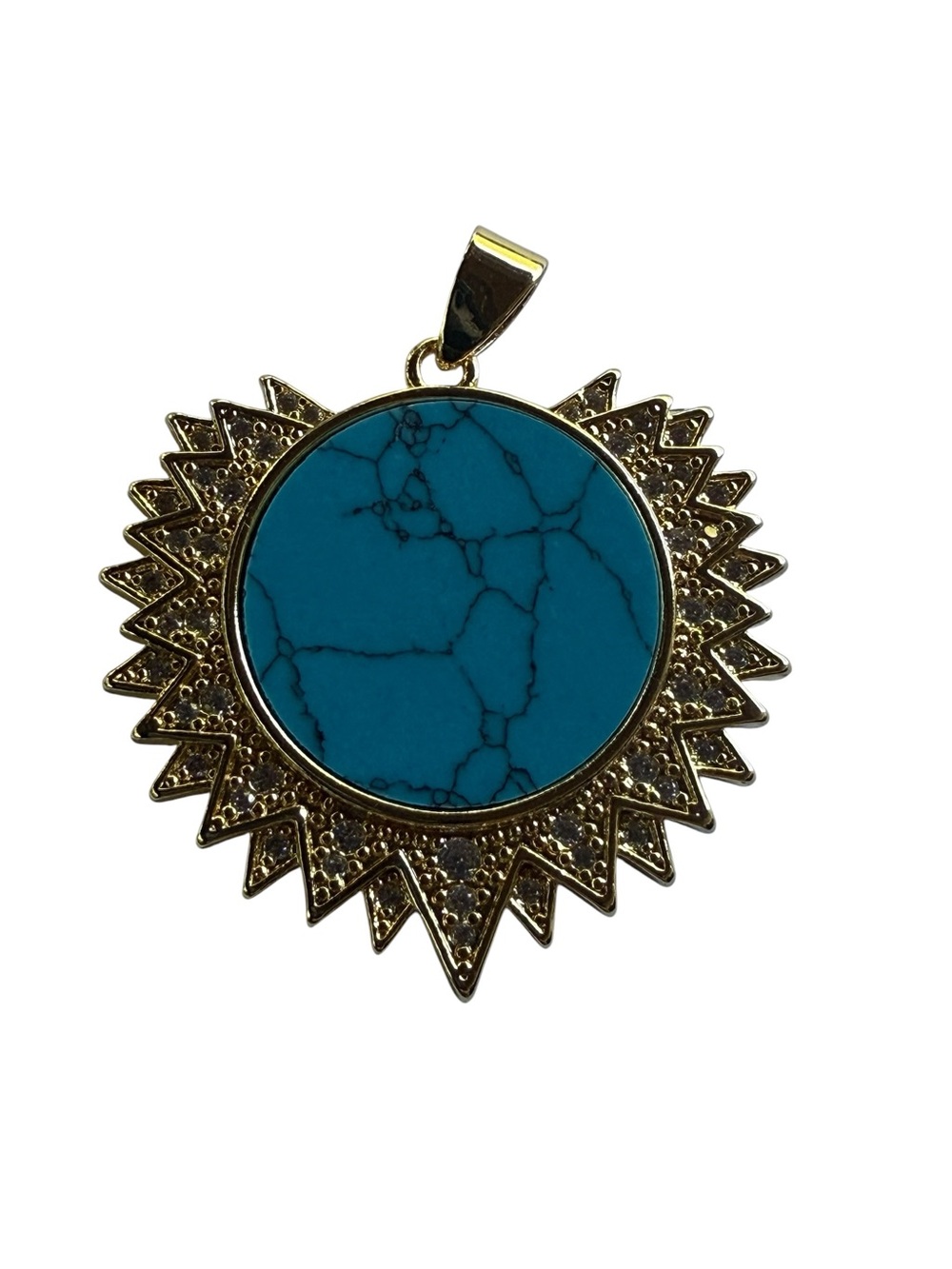 New Freida Rothman Pave Sunburst Pendant with Turquoise Accent